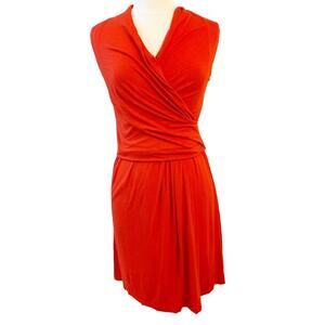 CARVEN Red Ruched Crossover V Neck Jersey Knit Dress Medium